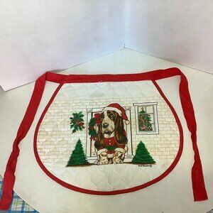 Vintage Hush Puppies Christmas Apron Basset Hound 20"x 18" Polyester/Cotton